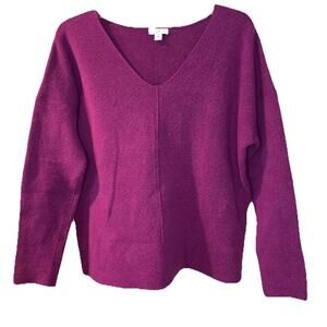 J.Jill Sweater Double Knit Pink Sapphire Magenta V Neck Soft Cotton Blend Sz M